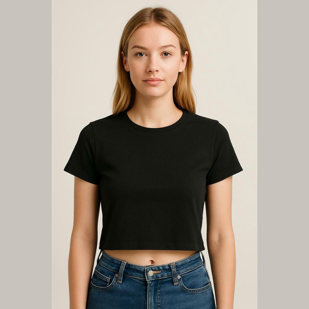 Forever 21 Crop Top - Women's M - Black Baby Tee Knit